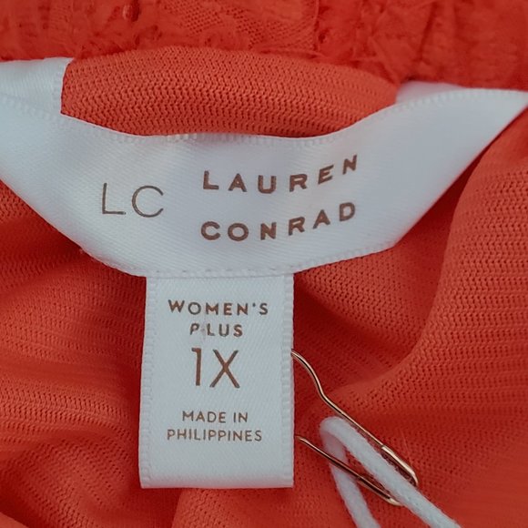 LC Lauren Conrad Orange Ruffle Sleeve Strappy V-Back Textured Top NEW NWT 1X - Picture 9 of 13
